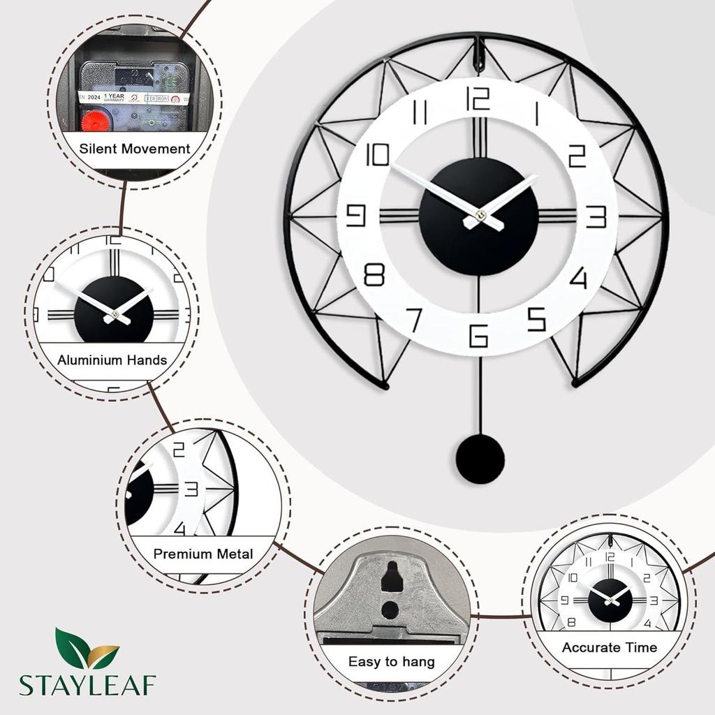 Analog Metal Luxury Wall Clock for Living Room | Non-Ticking Antique Large Wall Clock for Bedroom, Office, Hall, Drawing Room |