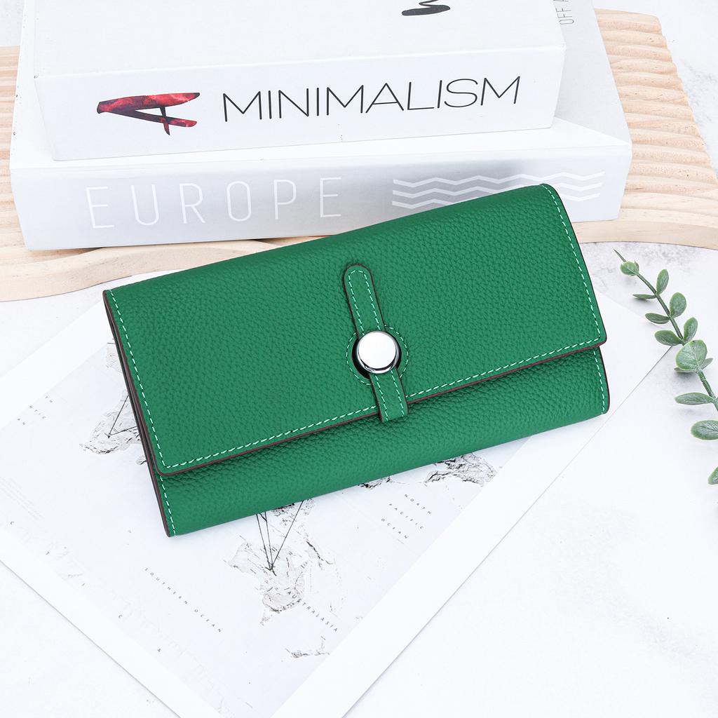 Pure cowhide women's long wallet 2026 new large-capacity multi-card wallet leather strap hand wallet women