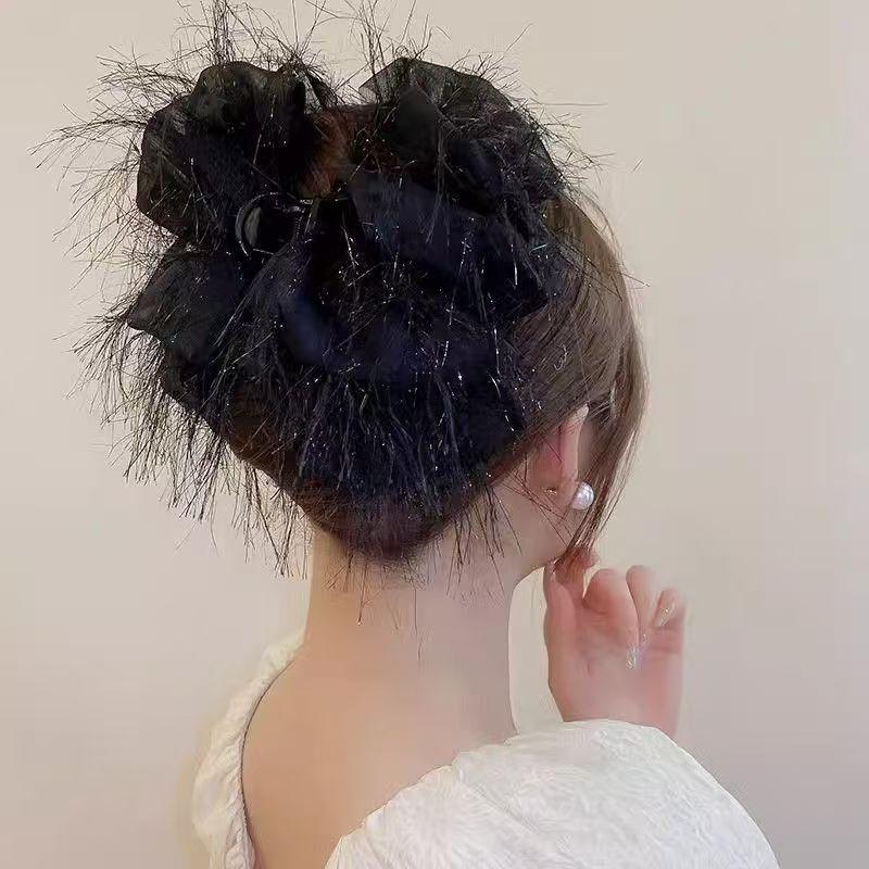 Elegant Mesh Flower Hair Clip in Black for Women Shark Claw for Ponytail Perfect for Celebrations and Days