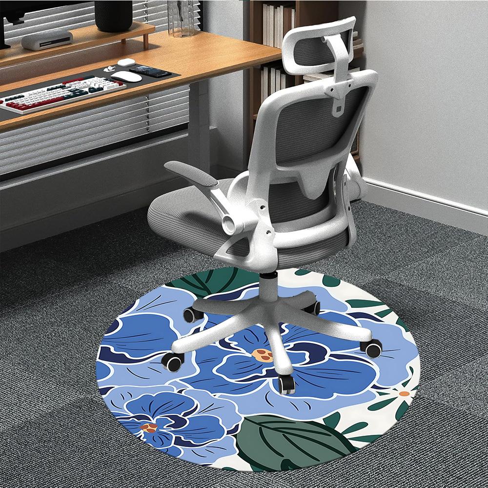 1PC Floral Pattern Office Round Area Rug, Mat Suitable For Office, Under Office Chairs Bedroom Living Room Home Decor, Room Deco