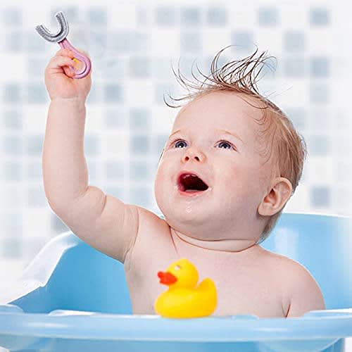 Two U-Shaped Manual Toddler Toothbrushes for Ages 2-12, with Soft Silica Gel Brush Heads for Teeth Protection and Oral Cleaning, Suitable for Kids (Ty