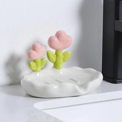 Flower Shape Soap Dish Plastic Bathroom Drain Tray Portable Soap Holder Box Gadget
