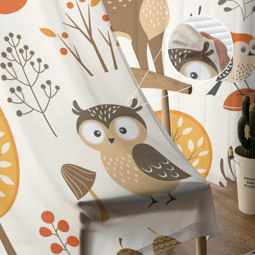Forest Animal Woods Owl Fox Deer Tulle Sheer Window Curtains for Living Room Kitchen Children Bedroom Voile Hanging Curtain
