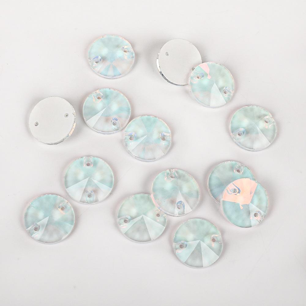 Round Satellite Neon Fluorescent Mocha Protein Glass Hand Seam Drill, Double Hole Rhinestone Flat Bottom Drill Diy Accessories Material Package