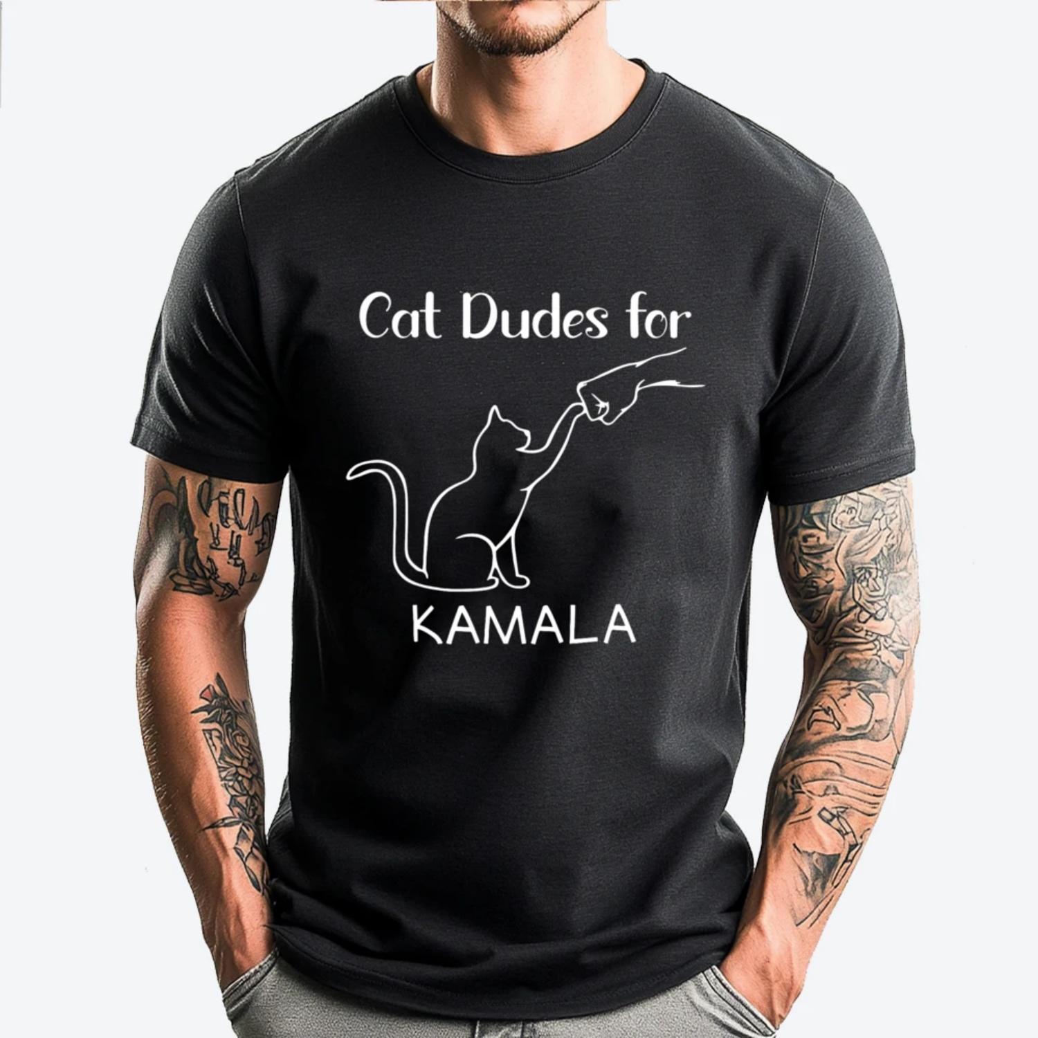 Cat Dudes For Kamala Childless Cat Lady Is Voting Kamala Cotton Graphic Tees Adult Christmas Tshirts Big And Tall Lovers Day S чёрный
