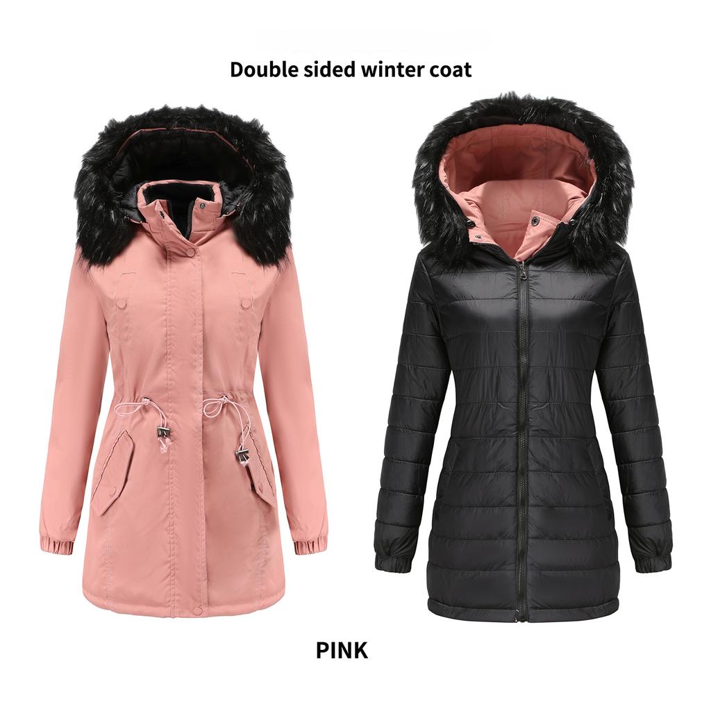 Jacket for Women Soft  Cotton Jacket Reversible Wear Removable Fur Collar Removable Hat Jacket Cotton Pie Overcoat Female Outfits Accessories