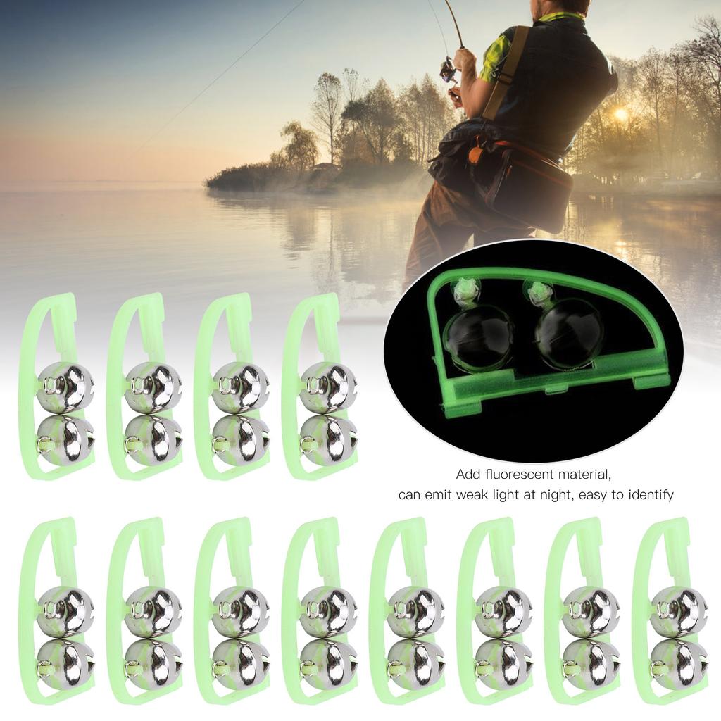 30pcs Night Fishing Rod Bite Alarm Luminous Twin Bells Fish Bait Alert Bow Shape