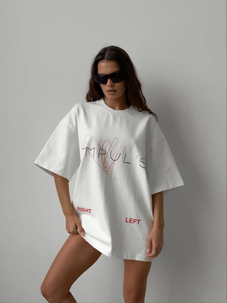 Women's American Letter Print Crew Neck Short Sleeve T-Shirt - Trendy, Loose, Casual, Versatile Top.