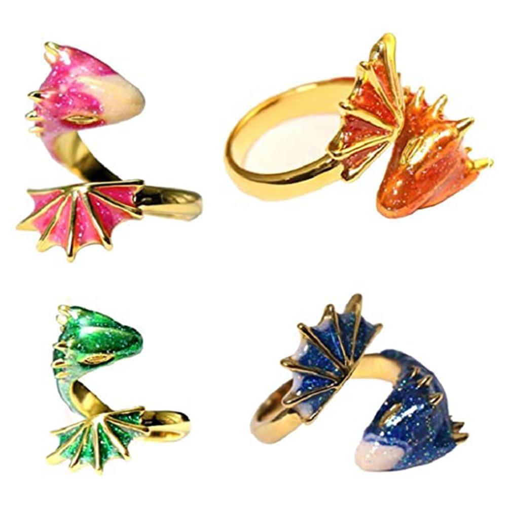 Topaz Dragon Ring Adjustable Gothic Dragon Open Ring Brass Gold Plated Finger Ring for Women Men