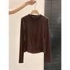 European-Style Slim-Fit Women's Zipper Collar Long-Sleeve T-Shirt, Brushed Warm Inner Layer for Autumn/Winter, Elegant Ins Style Base Top