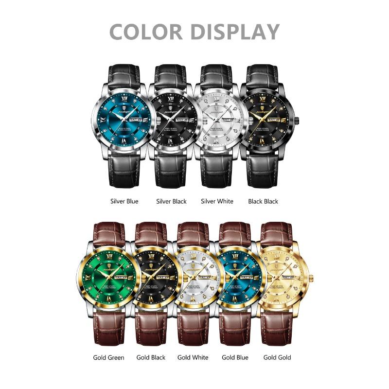 POEDAGAR Luxury Business Male Clock Date Week Waterproof Luminous Gold Wristwatch Casual Fashion Quartz Watches Reloj