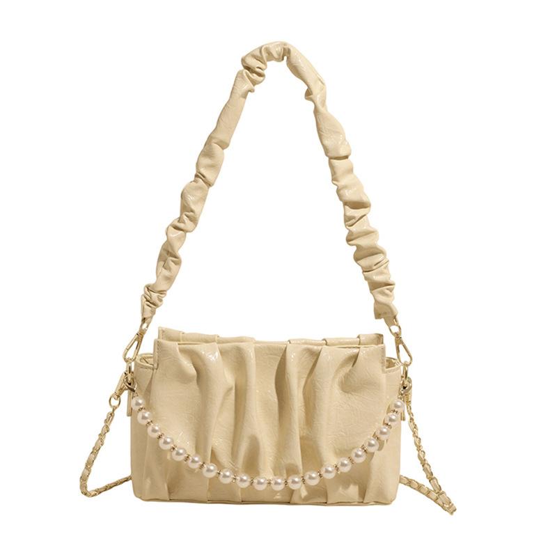 Pearl Chain Underarm Bag Women's Fashion Pleated Shoulder Bag New Messenger Bag