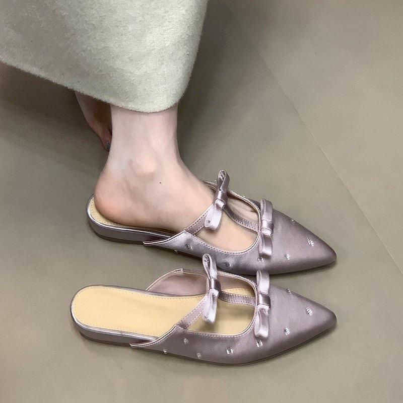 

Gentle bow baotou half slippers, wearing a pedal temperament pointed rhinestone sandals 39 фіолетовий