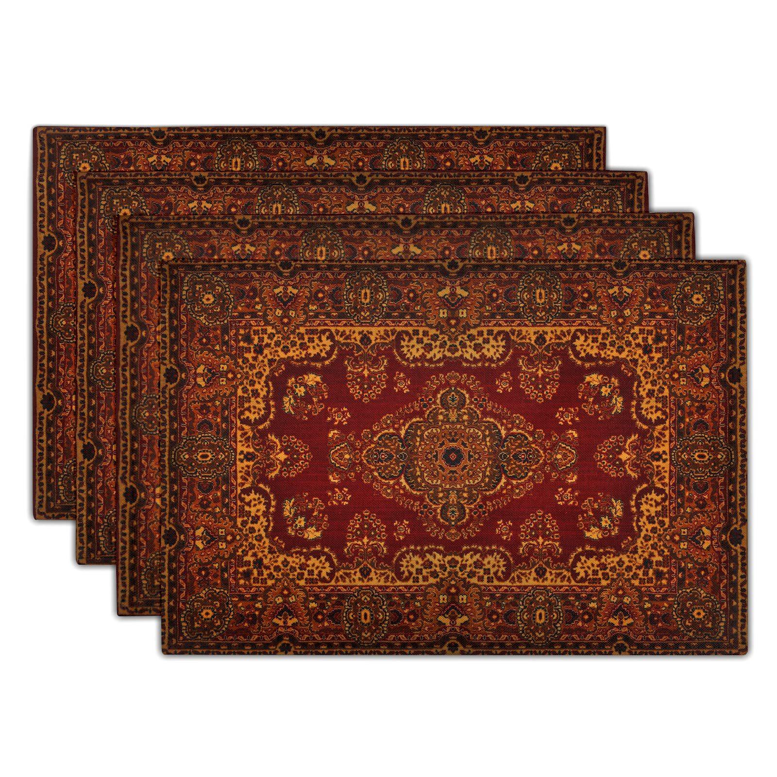 

Bohemian Placemats Exotic Linen Placemats Washable Totem Cloth Table Mats Insulation Pads Printed Non-slip Coasters 4PC-32X42cm