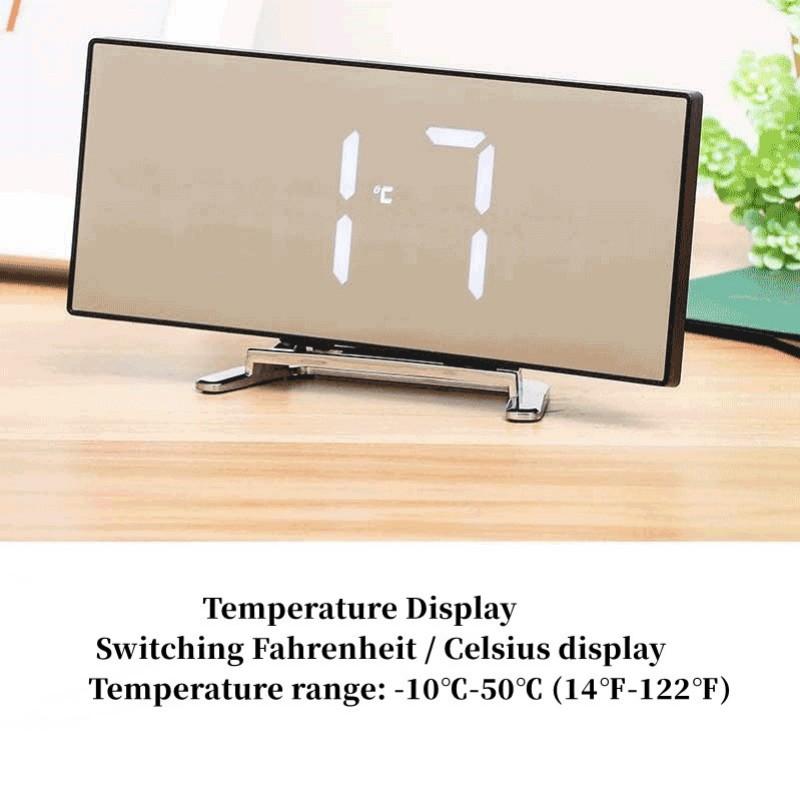 Mirror Digital Alarm Clock Temperature Date Night Mode Snooze USB Powered Always On Table Clock 12/24H Anti-disturb LED Clock