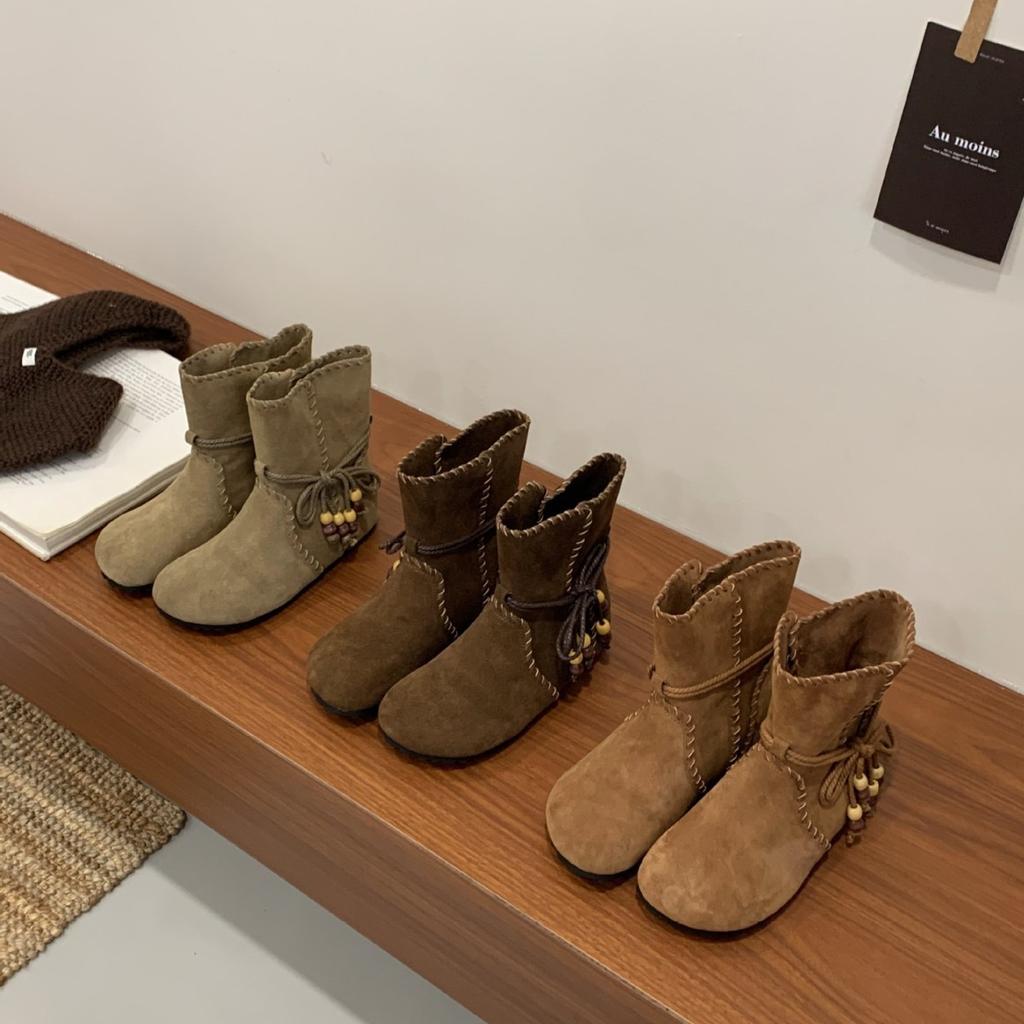 2025 European Tassel Strap Martin Boots Women's Boots Short Boots Flat Western Cowboy Boots Single Boots Women's Shoes