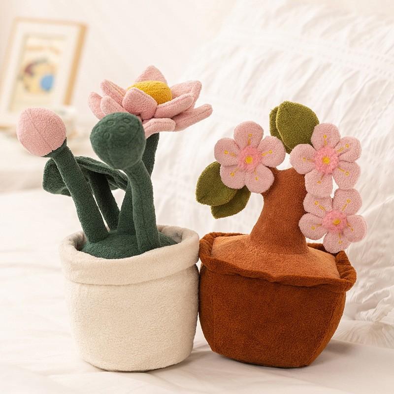 Tulips Roses Peach Blossoms Lotus Flowers Plush Potted Plant Toy For Gift Kids
