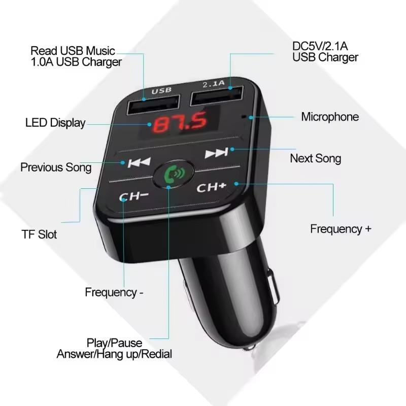 Dual USB Handsfree Wireless Bluetooth Car FM Transmitter Auto Radio MP3 Player USB 2.1A Car Charger Phone Charger