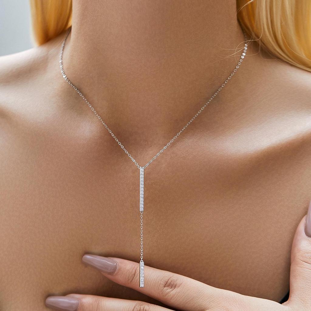 MODIAN S925 Sterling Silver Elegant Y-Chain Necklace with Full Diamond for Women