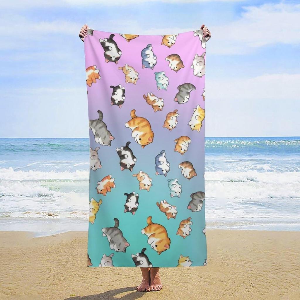 Lustiges Kätzchen Katzen Strandtuch, Süße Katze Übergröße Schnelltrocknend Saugfähig, Sandfrei Leichtgewicht Reise Picknick Pool Decke Matte