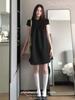 Japanese Retro Black Polka Dot Doll Collar Short-sleeved Dress Women's Summer New Style Fashion Loose Short Dress