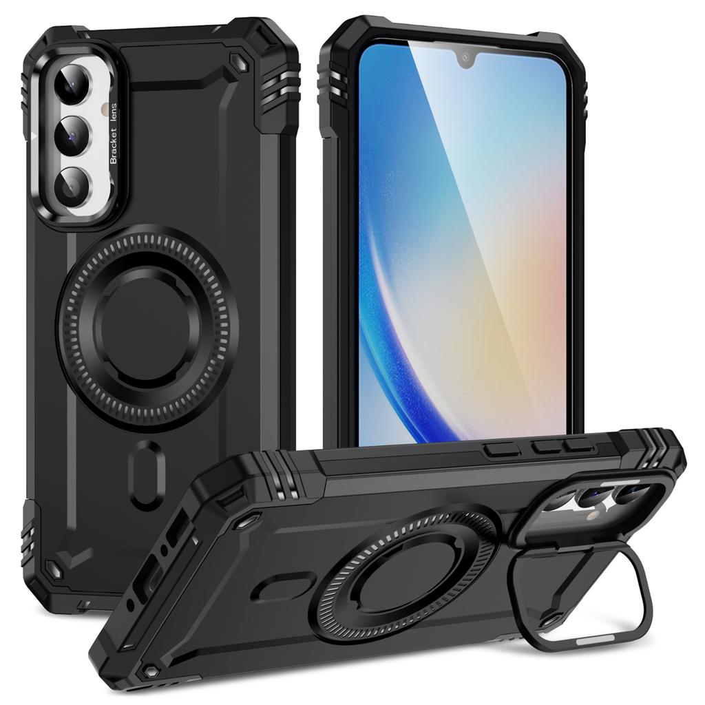 For Samsung Galaxy A56 5G Case Compatible with MagSafe Metal Lens Frame Kickstand PC+TPU Mobile Cover