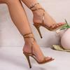 Temperament Round Toe Open Toe Crossed One Strap Anti-Slip Wear-Resistant Stiletto Sandals
