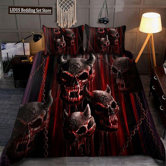 Skull Chevalier Duvet Cover Set King Size Horror Skeleton Bedding Set Day Of The Death Comforter Cover 2/3pcs For Boys Men Gifts