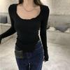 Women's Gray Long-Sleeve Tight Fit Short T-Shirt, Autumn 2025 Fashion.