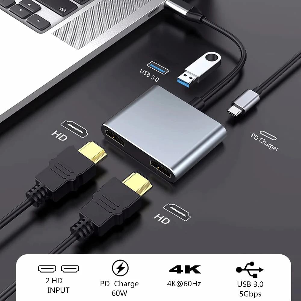 Thunderbolt3 Usb C 4k Uhd Display Dual HdTV Extend 2 Monitors Hub Type C Dock Pd Fast Charging For Macbook Pro Air Usb 3.0