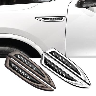 GQNBY1 2Pcs Car Metal Logo Auto Body Side Fender Knife Badge Sticker For Model X Roadster Model 3 Model Y 2023 2022 2021 Model S