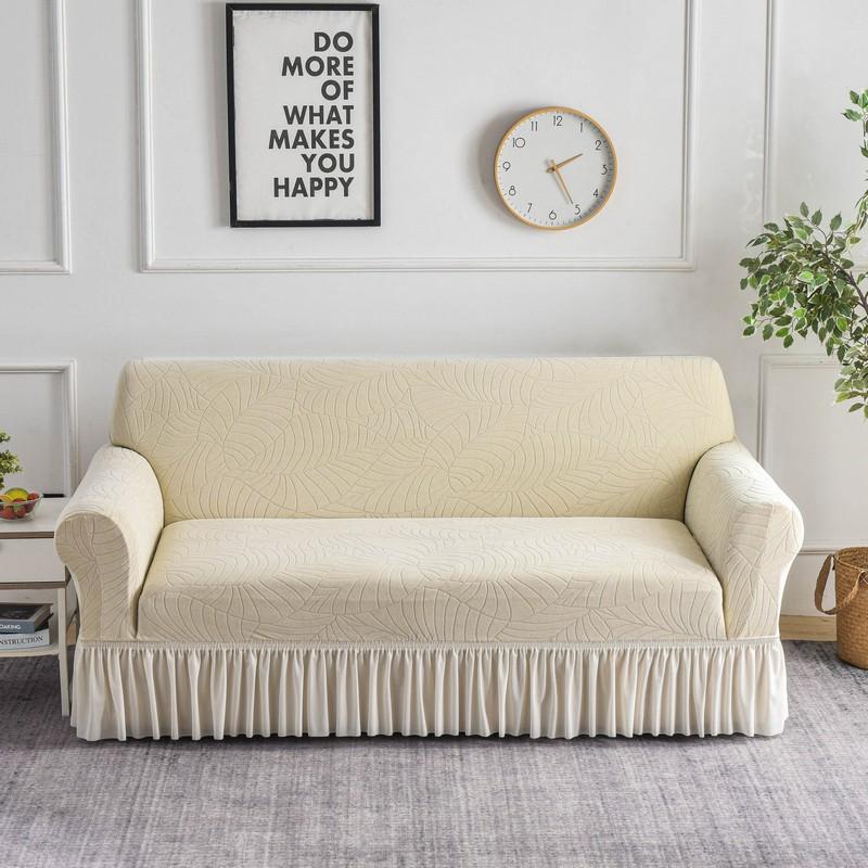 Thick Jacquard Sofa Cover for Living Room 1/2/3/4 Seater Solid Color Elastic Sofa Cover With Skirt