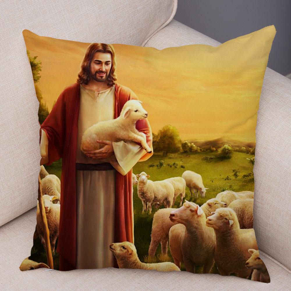 Vintage Jesus Christ Cushion Cover for Sofa Home Decor Colorful Cartoon Christ Savior Pillow Case Soft Plush Pillowcase xcm