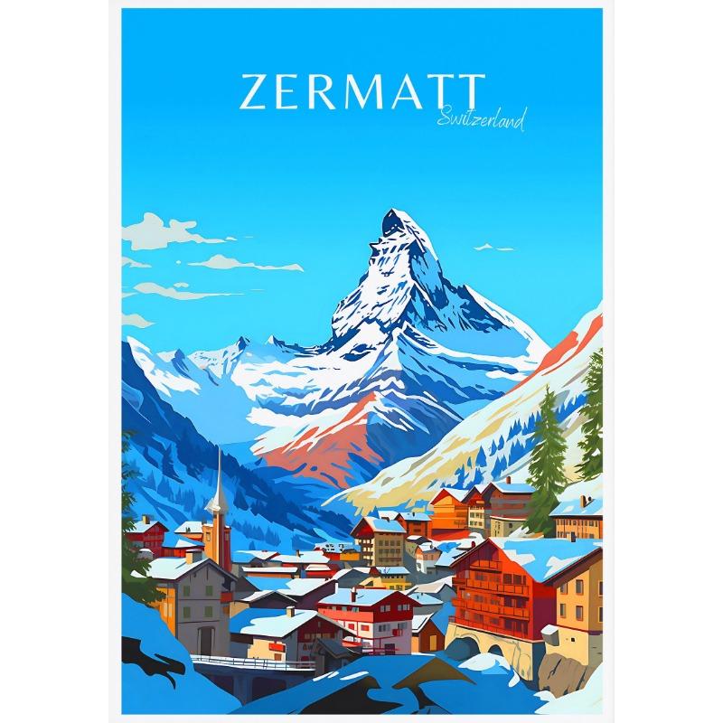 Schweiz Finnland Reiseplakat Lappland Porvoo Helsinki Zermatt Leinwandgemälde Wandkunst Bild für Wohnzimmer Heimdekor