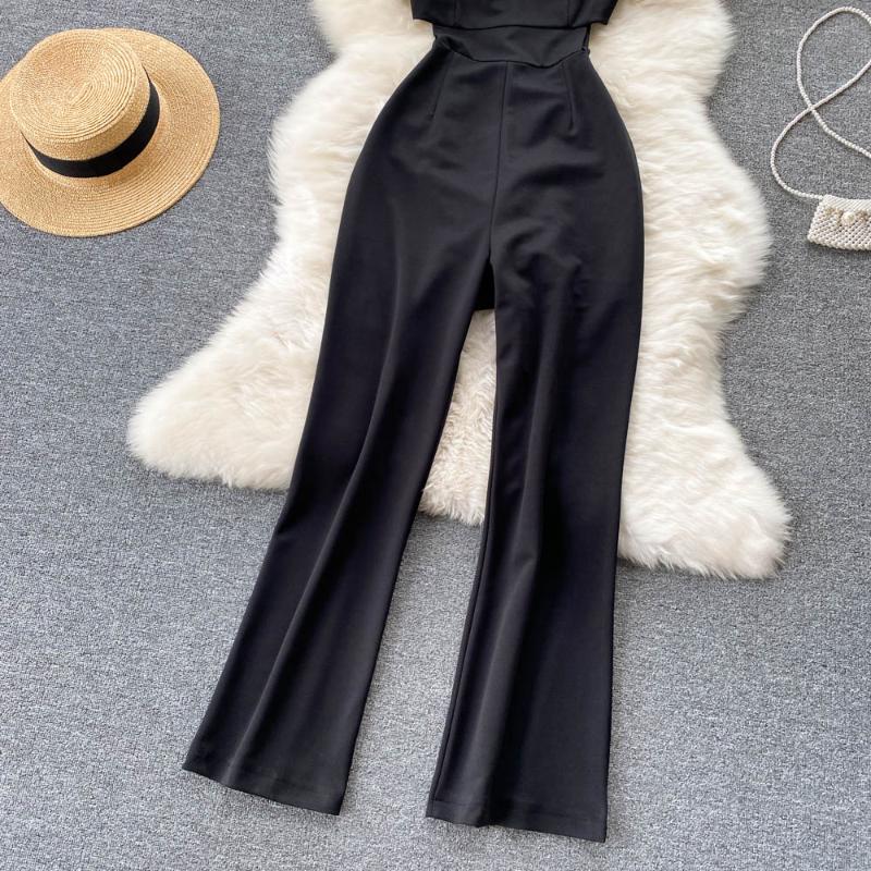 Sommer Casual Square Kragen Overall Frauen Hohe Taille Elegante Lose Breite Bein Cargo Hosen Weibliche Mode High Street Wischen Sie Ihren Brustgurt Overall