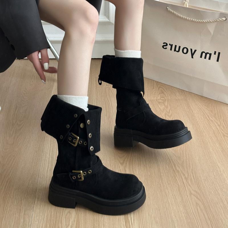 

Thick-soled brown western jeans, tube boots, women s heightening pile high boots, autumn and winter 2025 new knight boots 35