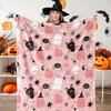 Halloween Fuzzy Blanket – Pink Cute Pumpkin, Ghost & Bat Throw, Cartoon Soft Cozy Flannel for Home Party, Bed, All-Season Use