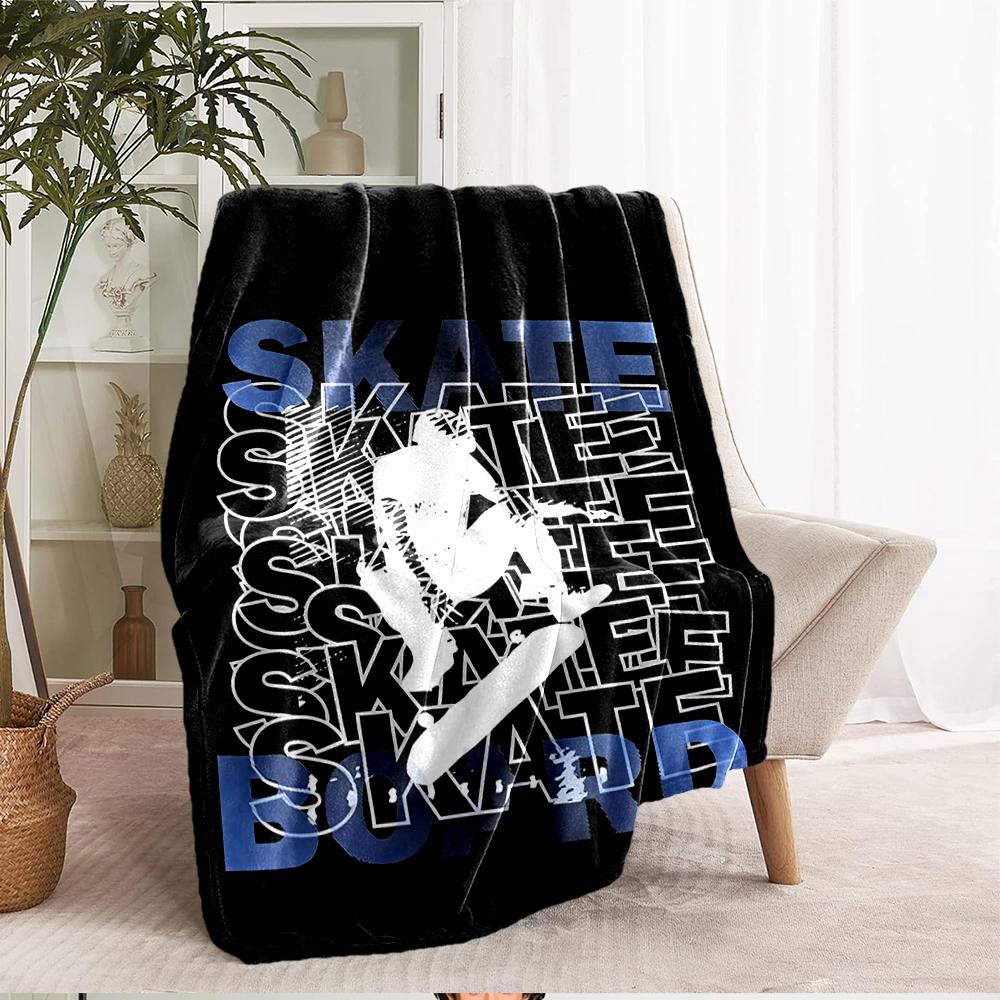 skateboard Theme Printed Blanket - Perfect for Couch, Bed, Travel & Outdoor Use | Machine Washable, Cozy & Durable.