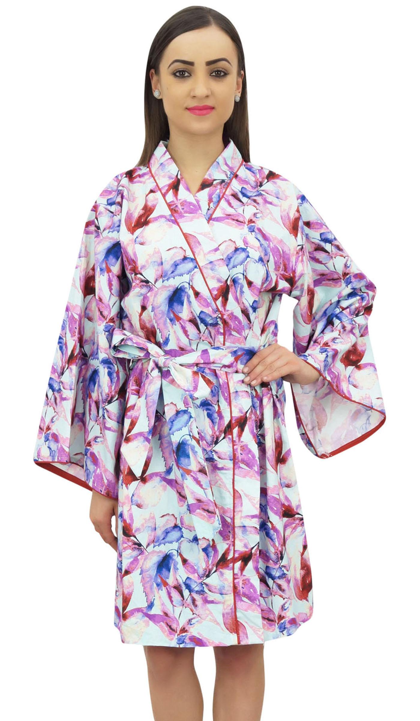 

Bimba Жіночий короткий халат-кімоно з бавовняного попліну з листовим принтом та поясом-чохлом 8 фіолетовий