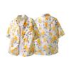 Men's Yellow Floral Print Ice Silk Vacation Shirt - Short Sleeve, Loose Casual Style