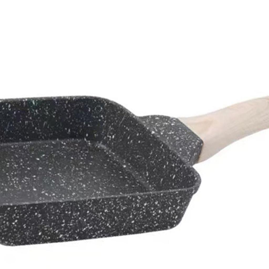 Frying Pan Aluminium Fast Conduction 3 Layers Thickened Wooden Handle Cooking Skillet for Family