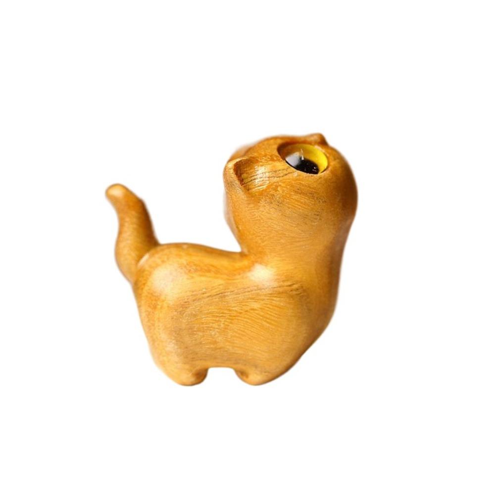 Sandalwood Cat Desktop Figurine Kawaii Animal Sculpture Office Figurine Animal Doll Toy  Home