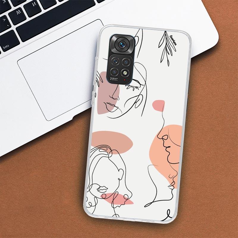 Abstract Line Women Face Phone Case For Xiaomi Redmi Note 13 12 12S 11 11S 10 10S 9 9S 11T 11E Pro Plus 8 8T 7 + Coque Cover