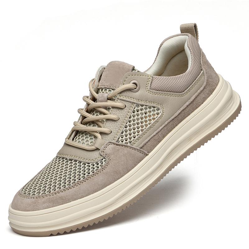 Men s European Mesh Breathable Pigskin Casual Shoes - Trendy Korean Style 43 абрикосовый