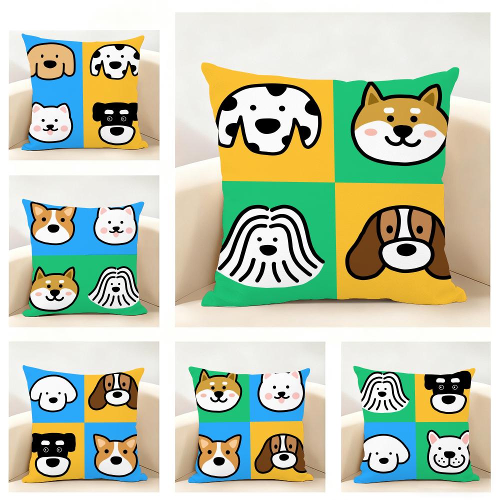 FourPoint Cute Cartoon Dog Pictures Cushion Cover Linen Pillowcase Soft  for Sofa Bed Home Room Decor