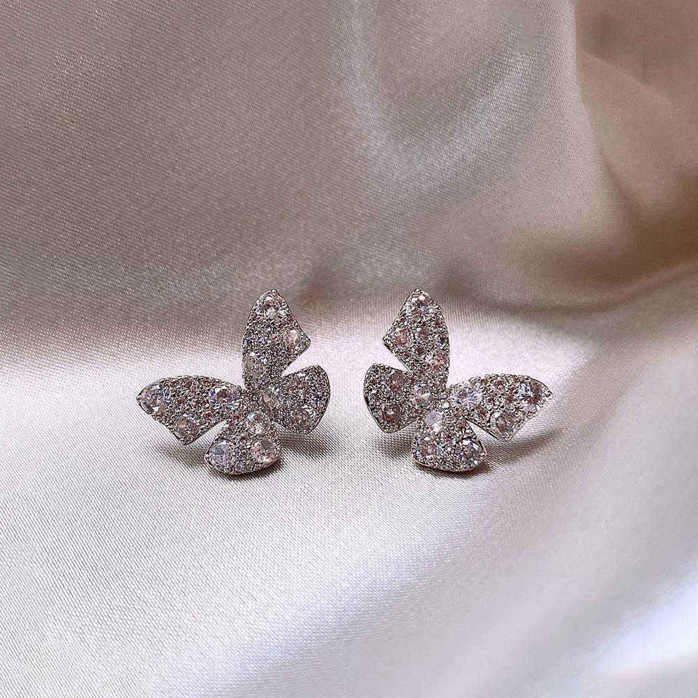 Elegant French Zirconia Butterfly Stud Earrings: Lightweight, Versatile, Luxury Accessory for Women