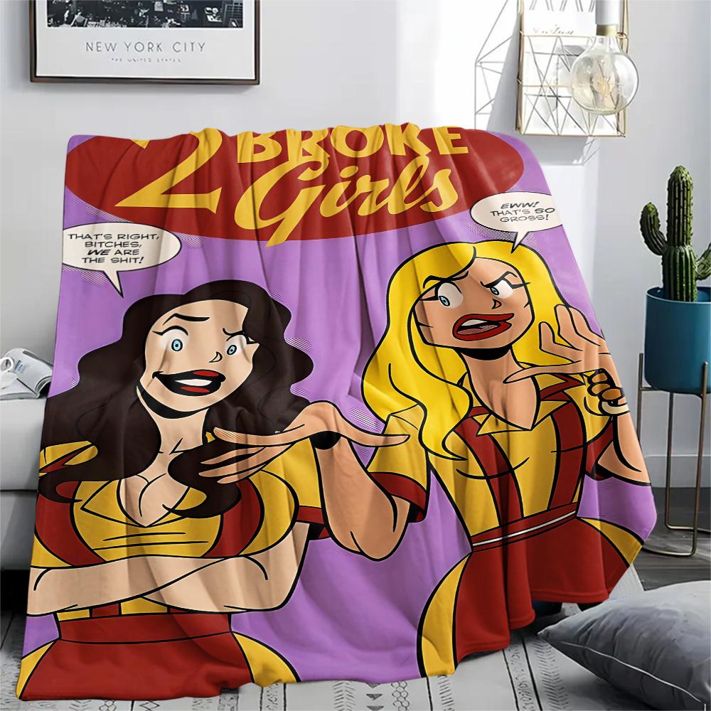 1PC 2 Broke American Sitcom Print Flannel Blanket, High quality All Seasons, Home Decor, Warmth and Comfort, Perfect for Christmas Gifts