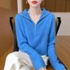 Women's High-Neck 100% Wool Cable Knit Sweater - Thickened Long Sleeve Zipper Pullover for Autumn & Winter