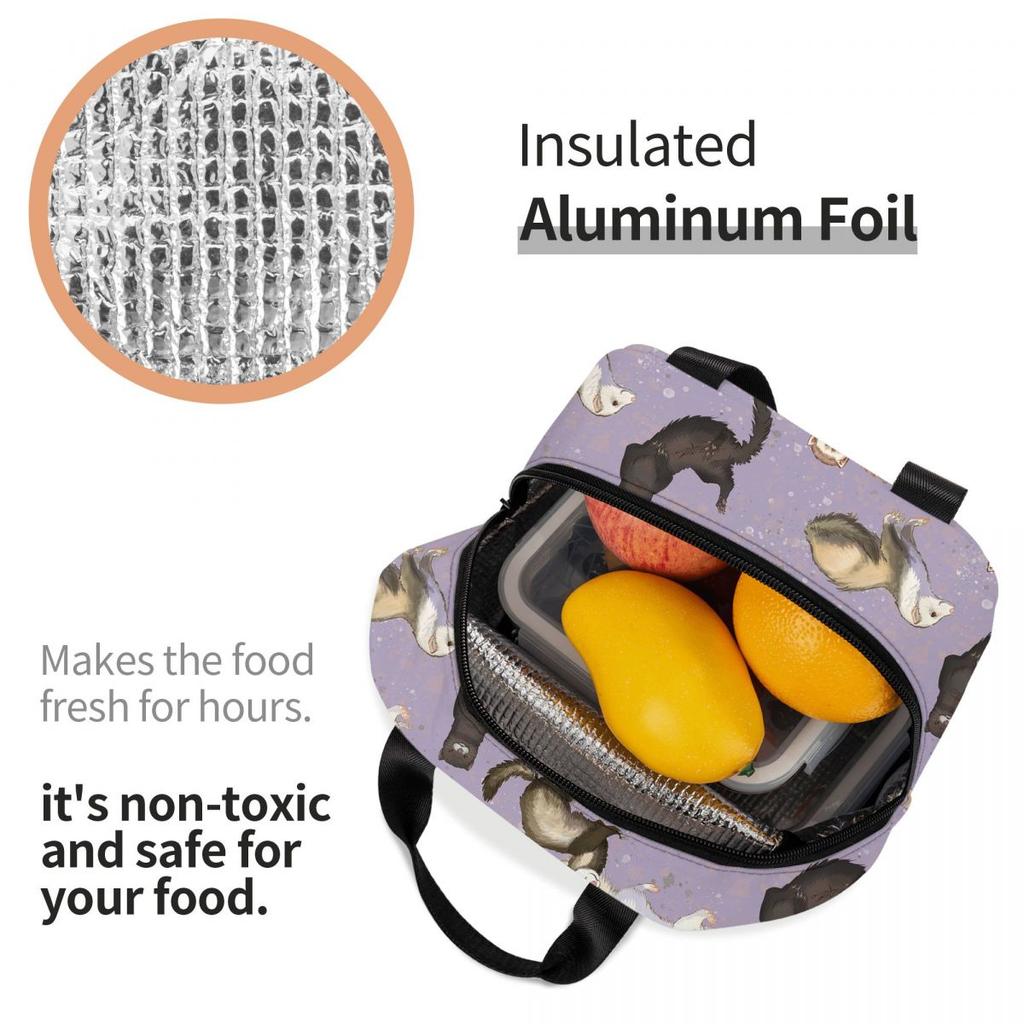 Playful Ferrets Insulated Lunch Bag for Women Kids Portable Food Boxes Thermal Lunch Box Tote