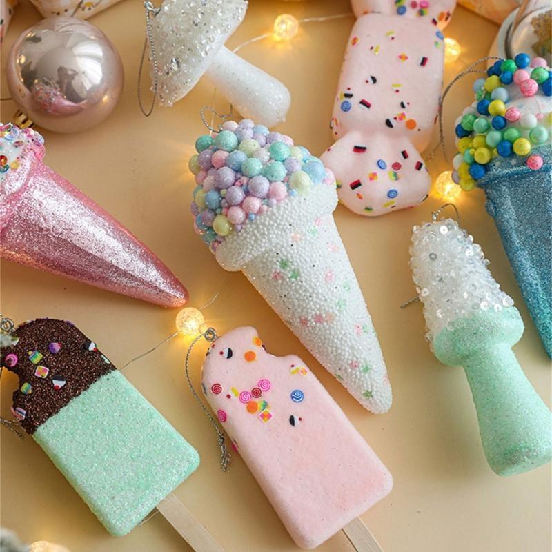 Sequins Ice Cream Pendant Christmas Hanging Ornament for Christmas Tree Wreath Tiered Tray Window Wrapping Decoration